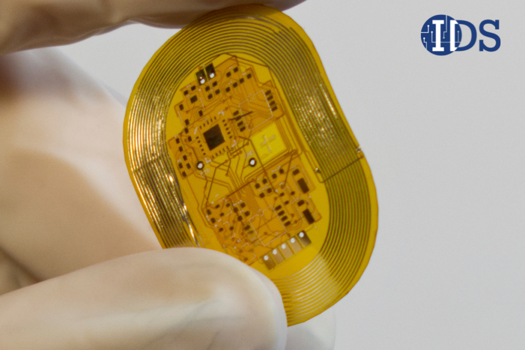 Picture of a Flexible Hybrid Electronic (FHE) circuit on Kapton